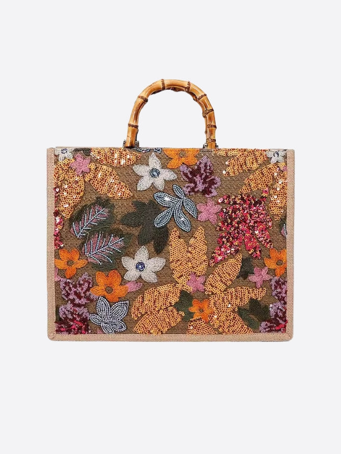 Embroidered Tote – Purple Botanical Handbag