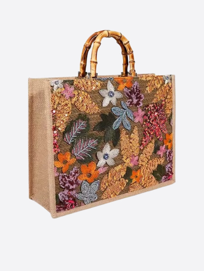 Embroidered Tote – Purple Botanical Handbag